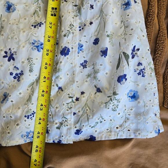 Chelsea 28 White Floral Embroidery Eyelet Babydoll Sundress L Cottage Romantic - Picture 11 of 11